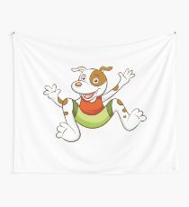 Cute Funny Cartoon Silly Jumping Dog Character Doodle Animal Drawing Wall Tapestry