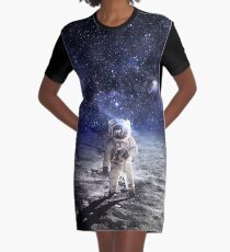 Space Astronaut Moon Landing Alien Galaxy Graphic T-Shirt Dress