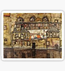 Egon Schiele - Mur de la maison sur la rivière (1915) Sticker
