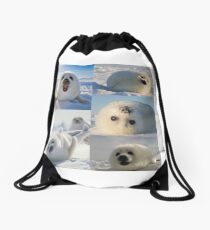 Harp Seals Collage Drawstring Bag