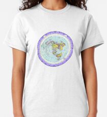 Camiseta clásica Mapa de Tierra plana - (Mapa de proyección equidistante azimutal) - Púrpura
