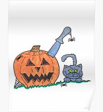 Jack o Lantern Cat Poster