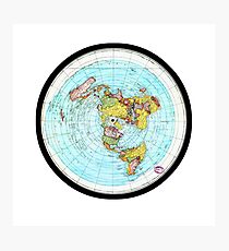 Flache Erdkarte - (Azimutal Equidistant Projection Map) Fotodruck