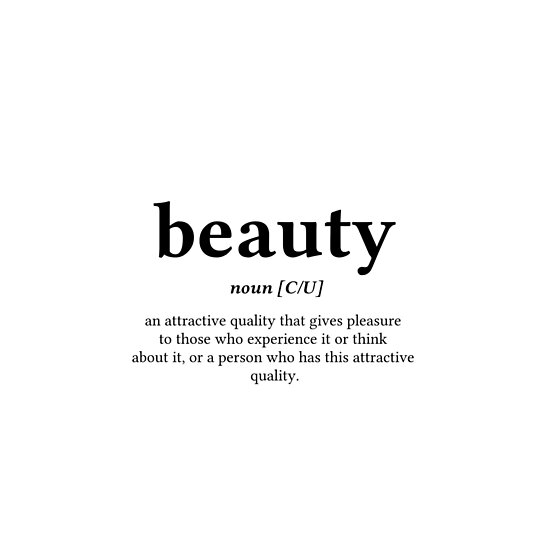 "Beauty Word Definition - Center Black Text" Poster by worddefinitions Redbubble