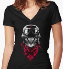 Camiseta entallada de cuello en V Gato aventurero