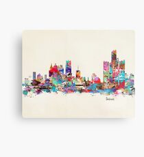 detroit skyline watercolor Metal Print
