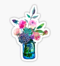 Aquarell Einmachglas Blumen Sticker