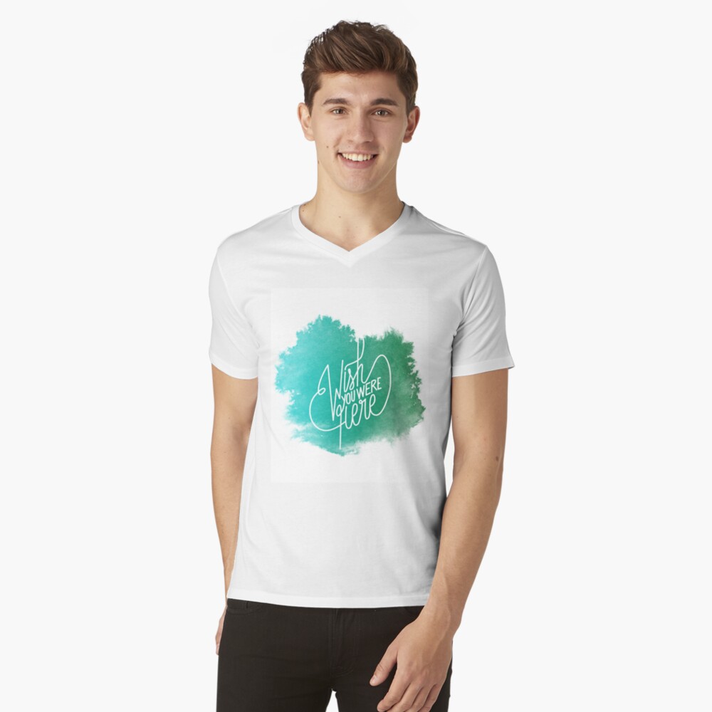 T-shirt col V « Wish You Were Here - Watercolor»