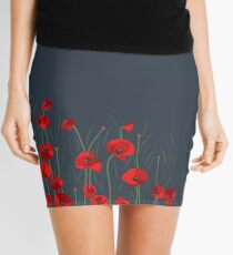 NIGHT SCENE FLOWERS POPPIES Mini Skirt