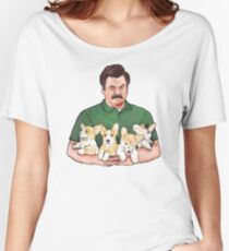 Ron Swanson Holding Corgi Welpen Baggyfit T-Shirt
