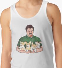Camisetas de tirantes para hombre Ron Swanson Holding Corgi Puppies