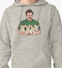 Ron Swanson Holding Corgi Puppies Pullover Hoodie