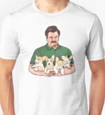 Ron Swanson Holding Corgi Puppies Unisex T-Shirt