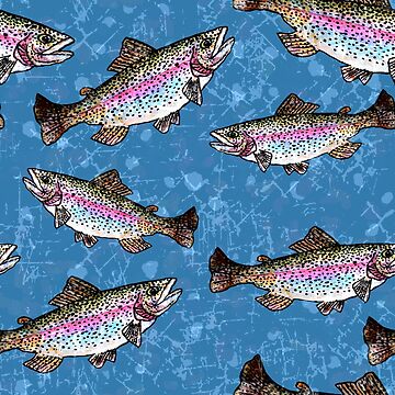 Rainbow Trout Fish Pattern - Denim Blue Leggings for Sale by