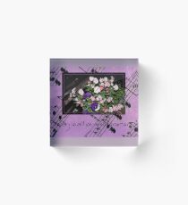 Inspired by pansies with quote and sheet music background Acrylic Block
