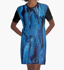 Blue Feather Close Up Graphic T-Shirt Dress
