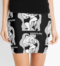 Black and White Vintage Wrestling Vector Graphic Mini Skirt