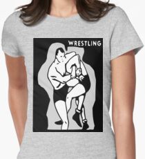 Black and White Vintage Wrestling Vector Graphic Women's Fitted T-Shirt