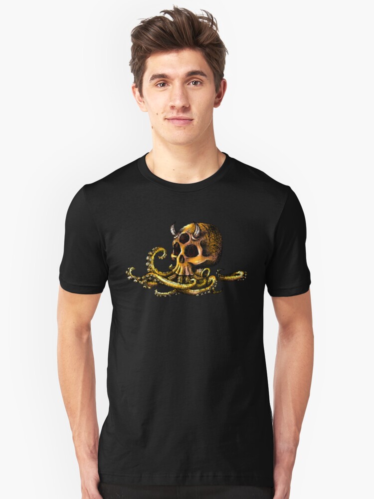 Alternate view of OctoSkull - Cthulhu Skull Octopus Illustration Slim Fit T-Shirt
