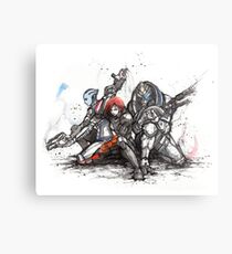 Shepard, Garrus and Liara trio sumi and watercolor style Metal Print