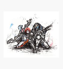 Shepard, Garrus and Liara trio sumi and watercolor style Photographic Print
