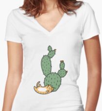 Cacti Cats Women's Fitted V-Neck T-Shirt