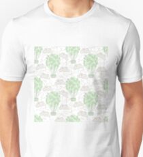 Camiseta unisex Globos de aire caliente Vintage dibujo en línea pastel verde