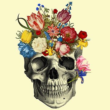 Floral skull (light yellow) Sticker for Sale by MadameMemento