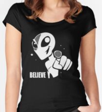 Alien Believe Space Sci Fi Women's Fitted Scoop T-Shirt