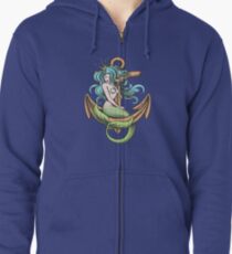 Mermaid with Crown on the Anchor Zipped Hoodie