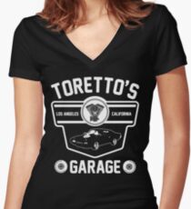 Toretto's Garage Women's Fitted V-Neck T-Shirt
