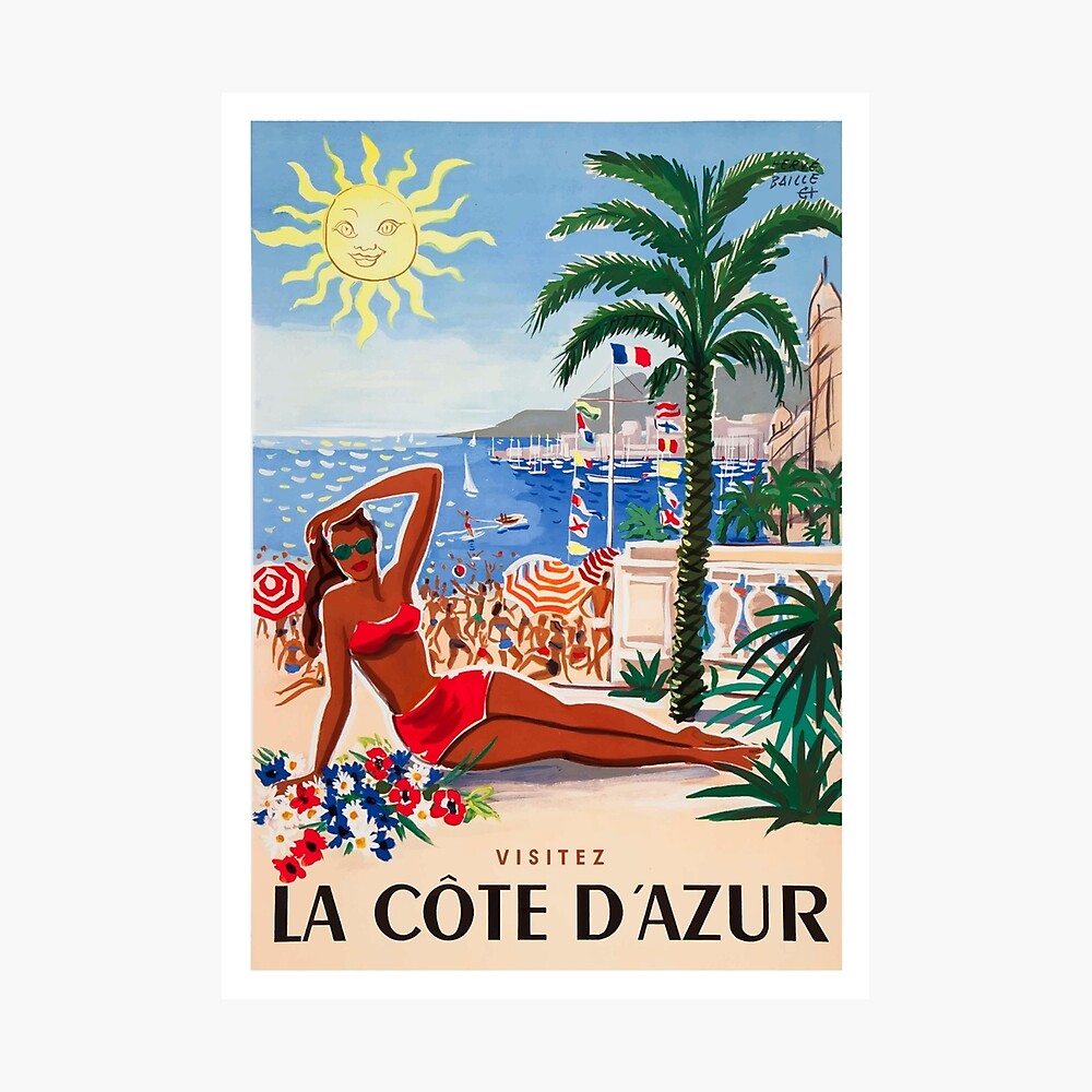 French Air Riviera Beach print Art Vintage Travel canvas