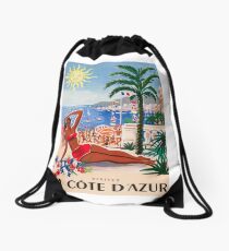 1955 France Visit La Cote D'Azur Travel Poster Drawstring Bag