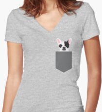 Parker - French Bulldog animal art modern colors for dog people Women's Fitted V-Neck T-Shirt