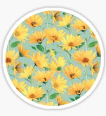 Painted Golden Yellow Daisies on soft sage green Sticker