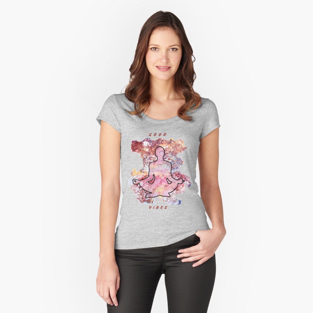 MEDITATION GOOD VIBES LOTUS POSITION Fitted Scoop T-Shirt