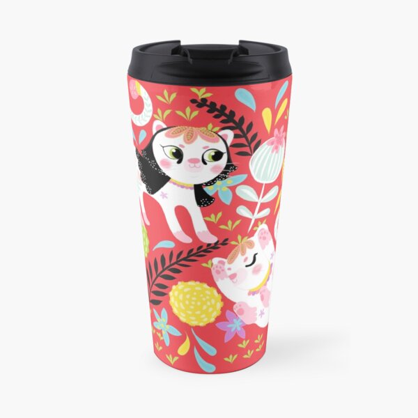 My Little White Cat In Red Travel Mug