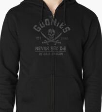 The Goonies - Never Say Die - Grey on Black Zipped Hoodie