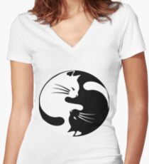 Ying yang cat Women's Fitted V-Neck T-Shirt