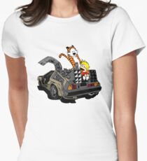 CALVIN AND HOBBES DELOREAN Women's Fitted T-Shirt