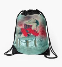 Young sexy woman in corset and fishnet stockings Drawstring Bag