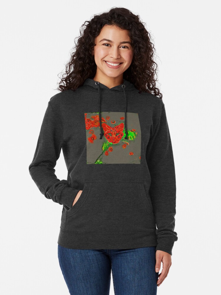 Alternate view of Ninja cat hiding in poppies #Art Lightweight Hoodie