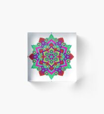 Rainbow Swirling Leaf Flower Henna Mandala Acrylic Block