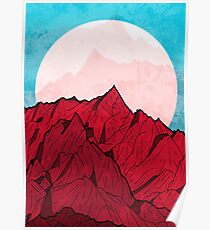 Red mountains under the great moon Poster
