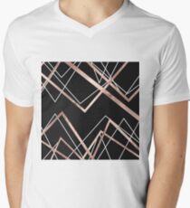 Rose Gold Black Linear Triangle Abstract Pattern Men's V-Neck T-Shirt