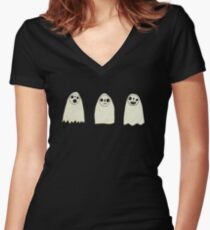 Three Spooky Ghosts Women's Fitted V-Neck T-Shirt