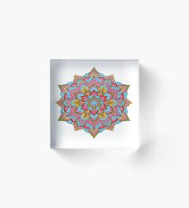 Rainbow Swirling Leaf Flower Henna Mandala Acrylic Block