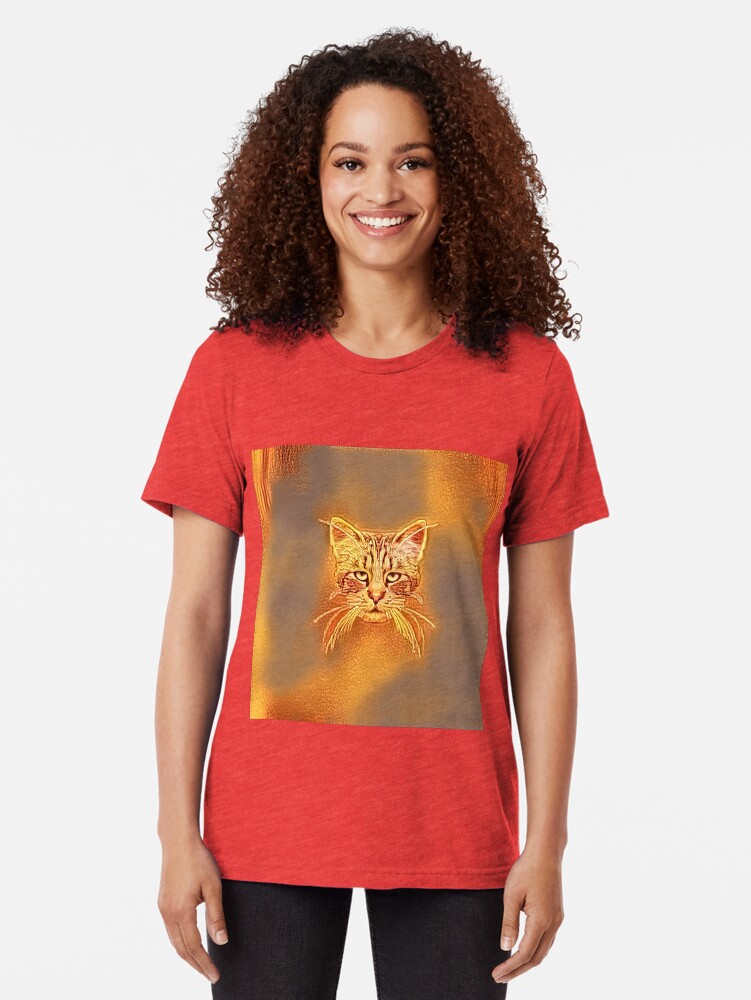 Alternate view of Golden Cat #Art Tri-blend T-Shirt