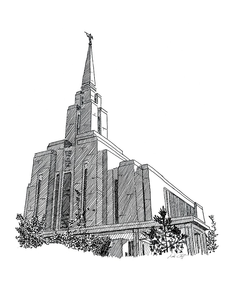 "Oquirrh Mountain LDS Temple Ink Drawing" by DSC Arts Redbubble