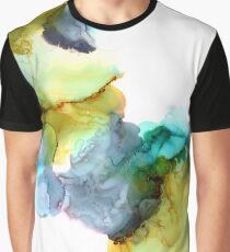 Aqua Blue Purple Eggplant Colorful Abstract Print Mustard Green Graphic T-Shirt